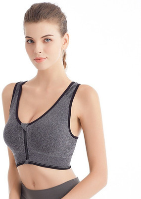 Zylum Fashion Zipper Front Design High Impact Sports Bra for Women Ideal for Gym Running &Yoga Women Sports Lightly Padded Bra(Black)