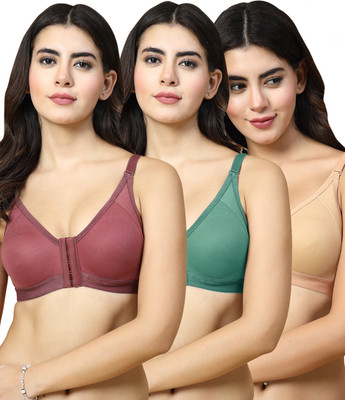 Docare DCFO280 Front Open Women T-Shirt Non Padded Bra(Maroon, Green, Beige)