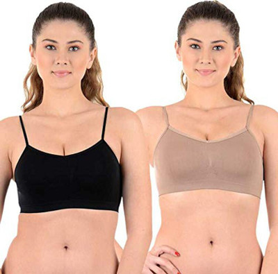 zoxen Women Sports Non Padded Bra(Brown, Black)