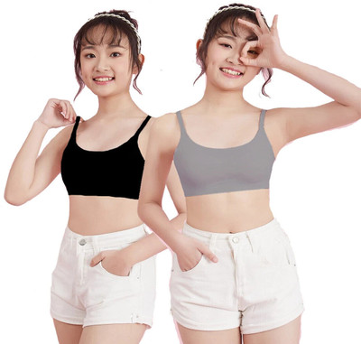 BRAAFEE 2_SLIP_BG Girls Non Padded Thin Strap Bra for Girls Non-Wired Gym Workout Girls Training/Beginners Non Padded Bra(Multicolor)