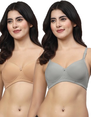 LILY Dapyklis Women T-Shirt Lightly Padded Bra(Gold, Grey)