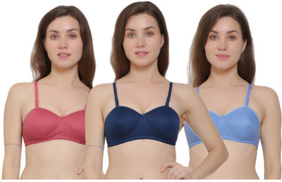 small candy Women's Cotton Lightly Padded T-Shirt Push-up Balconette (Combo Pack 3, 34B) Women Everyday Lightly Padded Bra(Blue, Light Blue, Pink)