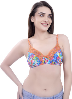 calibra PREMIUM,PRINTED PADDED BRA WITH LACE Women Everyday Heavily Padded Bra(Orange)