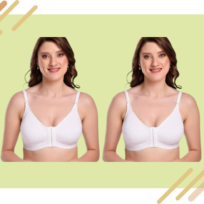 PINKLIT Pack of 2 Front Hook Open Women Full Coverage Non Padded Bra(White)