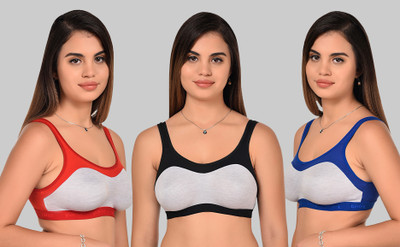 Yana Women Sports Non Padded Bra(Black, Red, Blue)