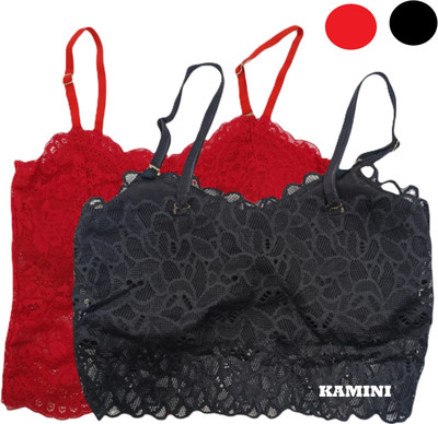 Kaminifashion Women Full Coverage Lightly Padded Bra(Red, Black)