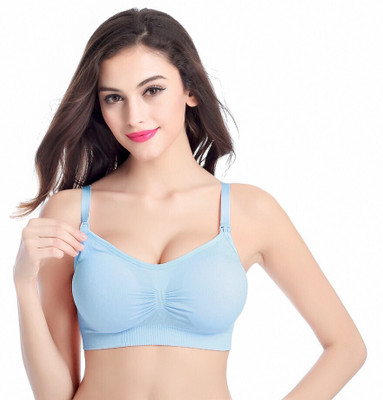 Wave Fashion Seamless Nursing Bra Women Sports Lightly Padded Bra(Blue)