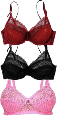 missway Women's Daily Use Everyday wear Regular Bra Combo Pack Women Everyday Non Padded Bra(Pink, Maroon, Black)