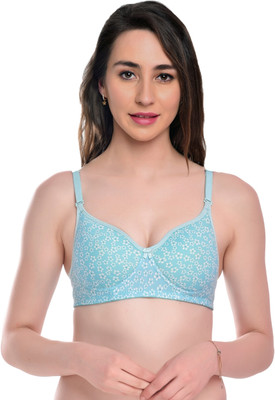 WinterSun Floral Design Women T-Shirt Lightly Padded Bra(Light Blue)
