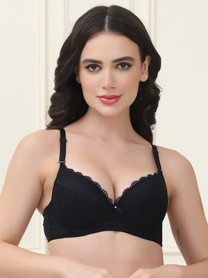 PrettyCat PrettyCat Lightly Padded Hot Lace Underwire Bra Women Full Coverage Lightly Padded Bra(Black)