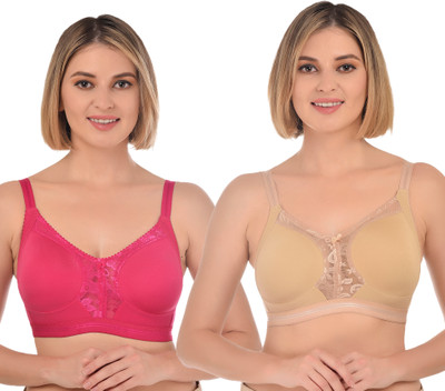 Ladyland Women full coverage front net bra Women T-Shirt Non Padded Bra(Maroon, Beige)