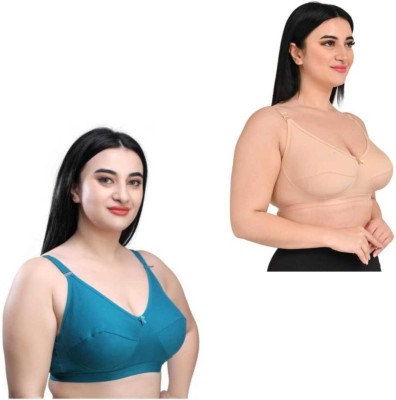 Vishika Store Women Full Coverage Stretchable Non Padded Bra Pack Of-2 Women Everyday Non Padded Bra(Light Green, Beige)