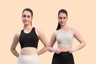 Chicaria Women Racerback Sports Bra Non Padded & Wirefree Women Sports Non Padded Bra(Black, Grey)