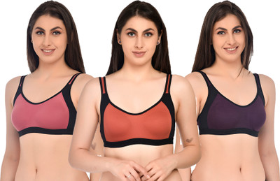 ASHMIRAS Pack of 3 Women Sports Non Padded Bra(Orange, Pink, Purple)
