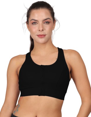 Bare Dezire Women Lightly Padded Sports Bra Front Zip Closure Women Sports Lightly Padded Bra(Black)