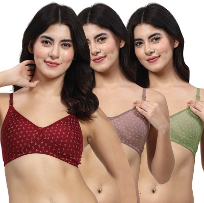 LILY Women T-Shirt Non Padded Bra(Maroon, Brown, Green)