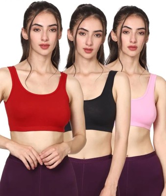 PTELRA AIR BRA PACK OF 3 Women Sports Non Padded Bra(Black, Pink, Maroon)