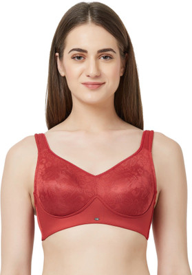 SOIE Woman's Minimizer Full Coverage Non Padded Non Wired Bra Women Minimizer Non Padded Bra(Red)