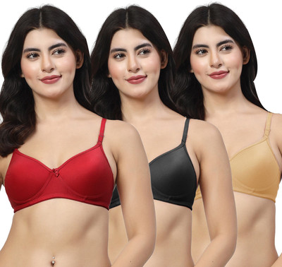 LILY maofcigam Women T-Shirt Heavily Padded Bra(Maroon, Black, Gold)