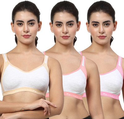 LILY Strops999 Women Sports Non Padded Bra(Beige, Pink, White)