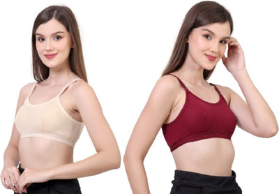 ShopEazy Sports Bra for Women | Daily Use |Non-Padded | Seamless Bra | Full Coverage Women Sports Non Padded Bra(Beige, Maroon)