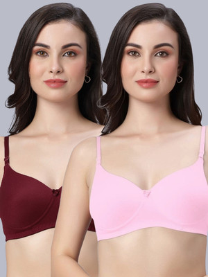Eden EDEN102MAROONPINK Women T-Shirt Non Padded Bra(Maroon, Pink)