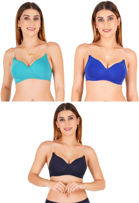 Liigne Transparent Strap Women Padded Bra Women Everyday Lightly Padded Bra(Blue, Dark Blue)