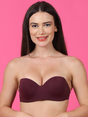 PrettyCat PrettyCat underwired solid strapless t-shirt bra Women Balconette Lightly Padded Bra(Maroon)