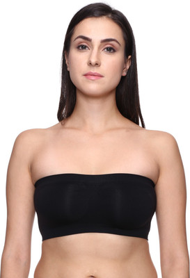 Oumar Bibi Seamless Strapless Stretch Tube Bra Women Bandeau/Tube Non Padded Bra(Black)