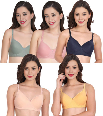 Tulzott Women Everyday Padded Bra (Pack Of 5) for T-Shirt Saree Dress Sports Garment Women Everyday Lightly Padded Bra(Green)