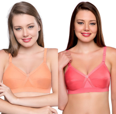Trylo KPL COMBO 34 Butterscot & Coral F - CUP Women Everyday Non Padded Bra(Orange, Silver)