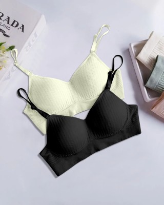 NAGARVEL CREATION 4/815-WHT-BLK-P02-32 Women Everyday Lightly Padded Bra(Multicolor)