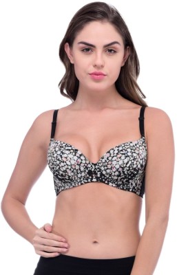 TOMKOT Seamless floral tshirt padded bra Women Full Coverage Lightly Padded Bra(Black)