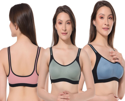 lufiya Women Sports Non Padded Bra(Green, Blue, Pink)