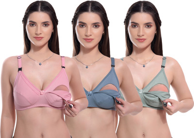 Xcare Full Coverage T-Shirt Type Non Padded Bra Women Maternity/Nursing Non Padded Bra(Blue, Pink, Green)
