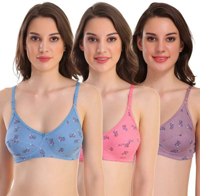 POOJA RAGENEE Pure Cotton Printed Bra Women Full Coverage Non Padded Bra(Multicolor)