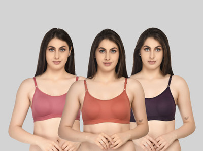 ASHMIRAS Pack of 3 Women Sports Non Padded Bra(Orange, Pink, Purple)