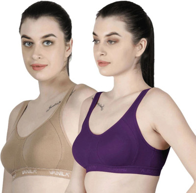 Vanila (Size 32, Pack of 2) Women Sports Non Padded Bra(Beige, Purple)