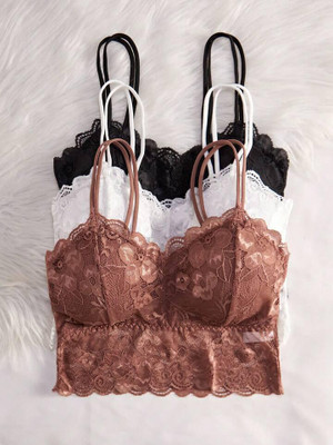 VS Beauti VS Beauti Women's Comfort Flex Lace Paded Bralette Fancy Bra Women Bralette Lightly Padded Bra(Black, White, Brown)