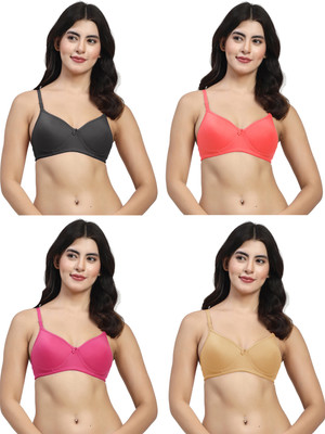 LILY mfruomalg Women T-Shirt Lightly Padded Bra(Red, Black, Pink, Brown)