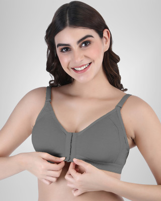 BODYSIZE BODYSIZE Front Open Bra With Twin Adjuster Women Full Coverage Non Padded Bra Women Full Coverage Non Padded Bra(Grey)
