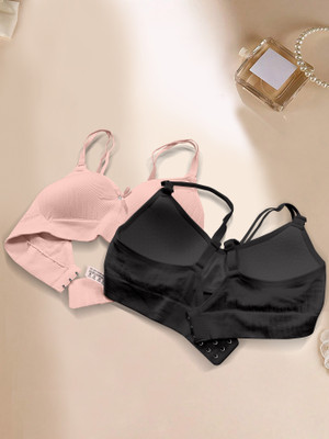 NAGARVEL CREATION I/309-PNK/BLK-P02-30 Women Push-up Lightly Padded Bra(Multicolor)