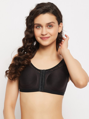 Clovia Non-Wired Lightly Padded Spacer Cup Easy-On Front Open Full Figure Bra Women Everyday Lightly Padded Bra(Black)
