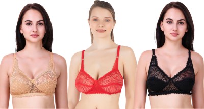 Fabitude Self Design Women Bralette Non Padded Bra(Red, Black, Multicolor)