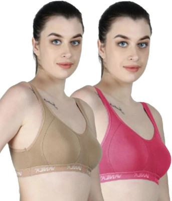 Vanila (Size 36, Pack of 2) Women Sports Non Padded Bra(Pink, Beige)