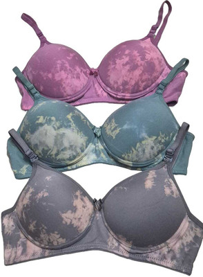 SUPER BEAUTY SB Pack of 3 Woman's Padded Bra Full Coverage Cotton Blend (Multicolor) Women T-Shirt Lightly Padded Bra(Pink, Light Green, Brown)
