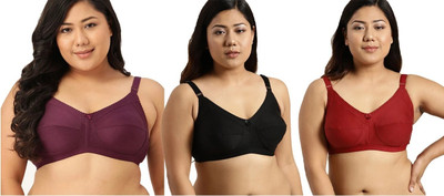 Winsure Premium Fabric 3 way hook Broad strap bra For B cup size Women T-Shirt Non Padded Bra(Red, Purple, Black)