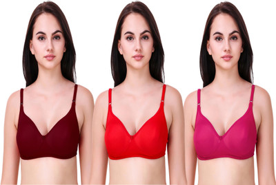 zoxen Mold Women Full Coverage Non Padded Bra(Red, Maroon, Pink)