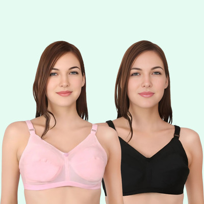 Doll Care Women Bra Ladies Bra Women Full Coverage Non Padded Bra(Pink, Black)