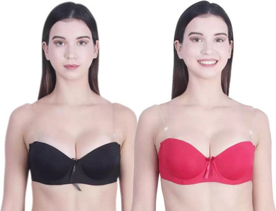 HouseOfCommon Women Balconette Lightly Padded Bra(Black, Maroon)